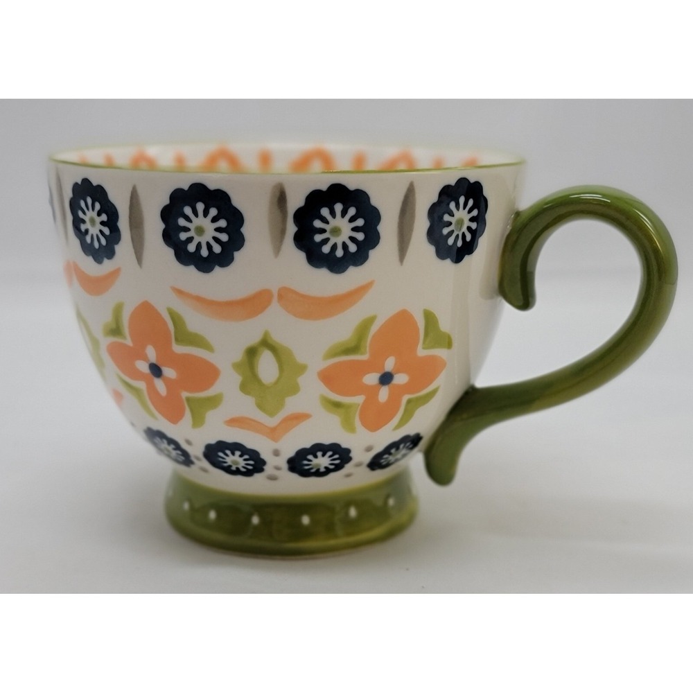 DeeCoo Large Ceramic Hand Painted Coffee Mug Large 15 oz. Lime Green Orange Blue
